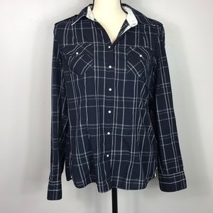 Banana Republic Navy Plaid Button Down Shirt M